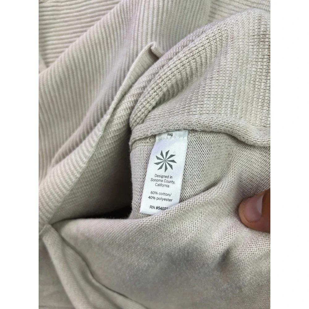 Athleta Hoodie Sweater Womens Small Beige Ribbed Knit V-Neck Pullover - Picture 6 of 7